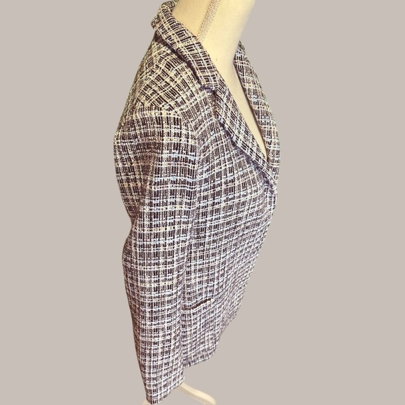 Adam Lippes Collection Navy Blue Tailored Classic Tweed Textured Blazer Size 2 - Picture 13 of 16